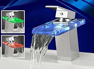 LED iluminado Cristal lavabo grifo cascada nuevo | LED en Azul, Rojo & Verde