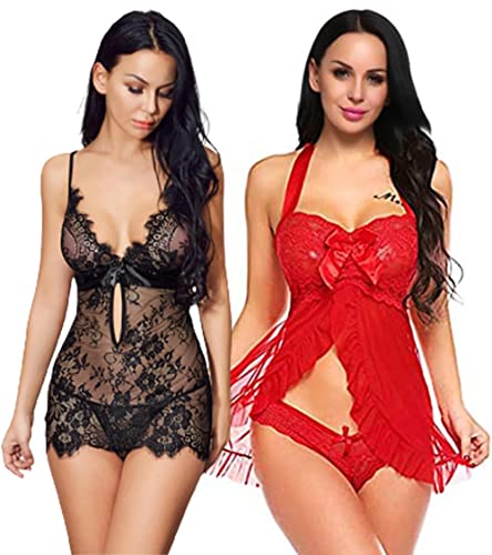 Image of Love Maker Soft Spandex Net Women Babydoll Honeymoon Nightwears Combo Small to 3XL