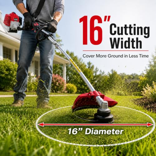 Image of AMERISUN 26cc Gas String Trimmer, 3-in-1 Weed Trimmer /Edger /Brush Cutter, 16 inch Cutting Path, 10 inch Metal Blade, Heavy-Duty for Thick Grass & Brush, Shoulder Strap Included | 16 inch Cutting Path, 10 inch Metal Blade, Heavy-Duty for Thick Grass & Brush, Shoulder Strap Included