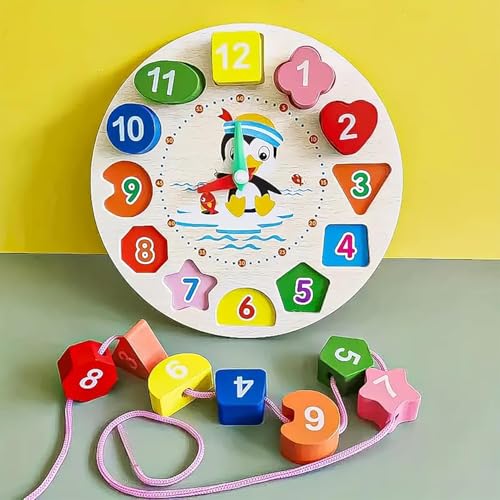 Image of WireScorts Learning Clock with Bead Lace, Educational Digital Analog Numbers, Shape & Color Learning Montessori Toy for Kids - Multi Color