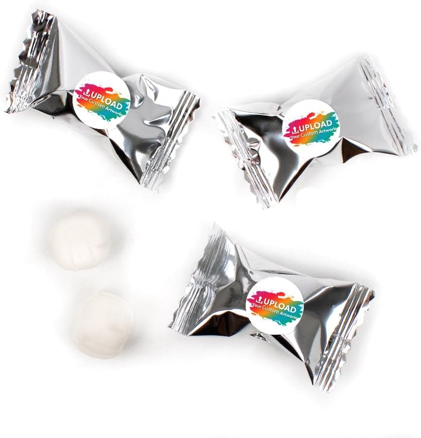 55 Pcs Personalized Individually Wrapped Buttermints For Corporate Event Favors And Giveaways, Promotional Gifts And More - Add Your Logo or Photo - Silver