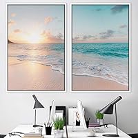 2 Piece Framed Canvas Wall Art Seashore Sunset Canvas Prints Home Artwork Decoration for Living Room,Bedroom - 16