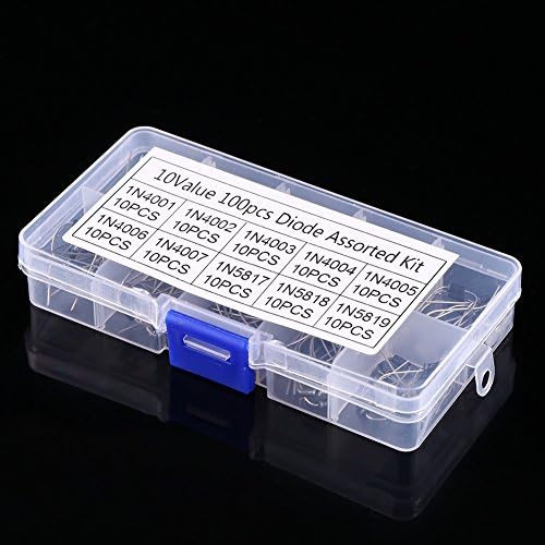 Hilitand 100 Pcs Diode, 10 Values Rectifier Diode, Assortment Electronic Kit 1N4001~1N4007 1N5817~1N5819 With Plastic Storage Box