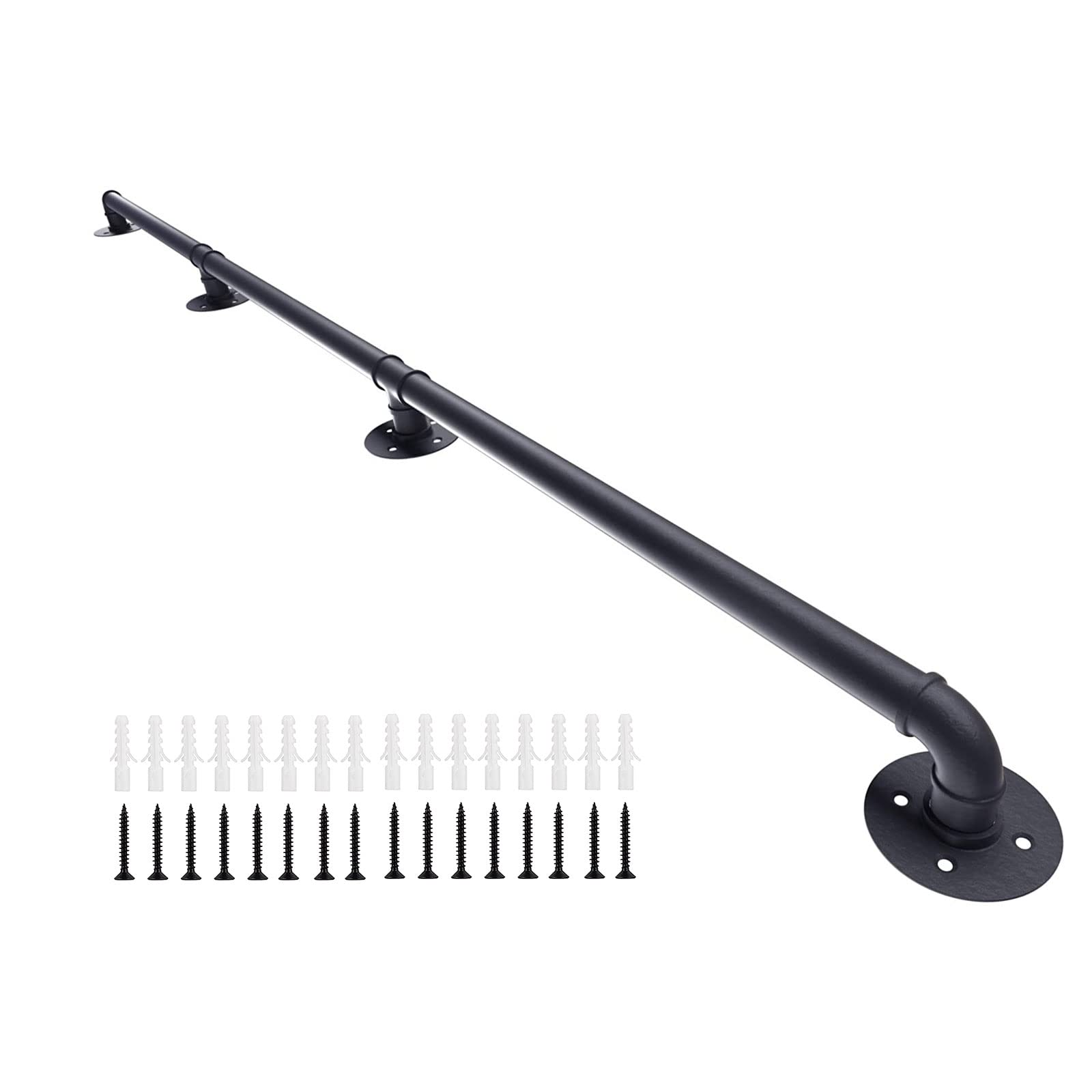 Carkio Handrail Wall Mount Pipe Handrail Metal Sturdy Pipe Railing Non-Slip Anti-Rust Matte Black Grab Bar Hand Rail for Indoor Outdoor Stairs Porch Deck Bathrooms Hospitals, 10FT