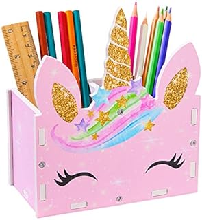 Basumee Pencil Holder for Desk Kids Unicorn Pen Holder Makeup Brush Pot Desk Tidy Home Office Use Desk Organizer 2 Slots,Pink Unicorn