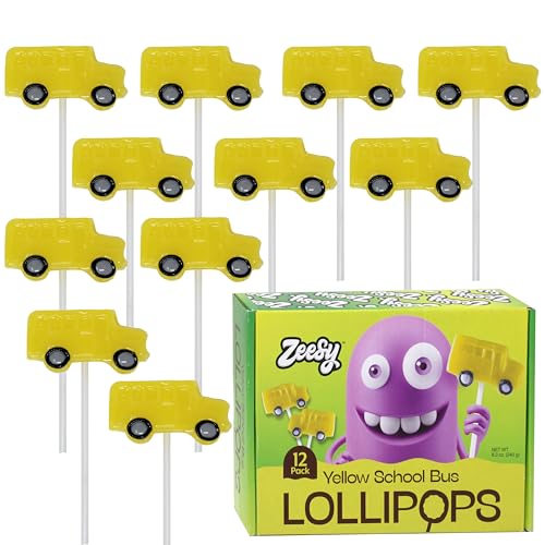 School Bus Lollipops Individually Wrapped - 12 School Bus Party Favors Candy Suckers for School Party Supplies, School Bus Birthday Party, Back To School - School Favors for Kids