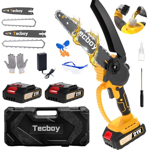 8+6 Inch Mini Chainsaw Cordless Electric Handheld with 2X 2.0Ah Batteries