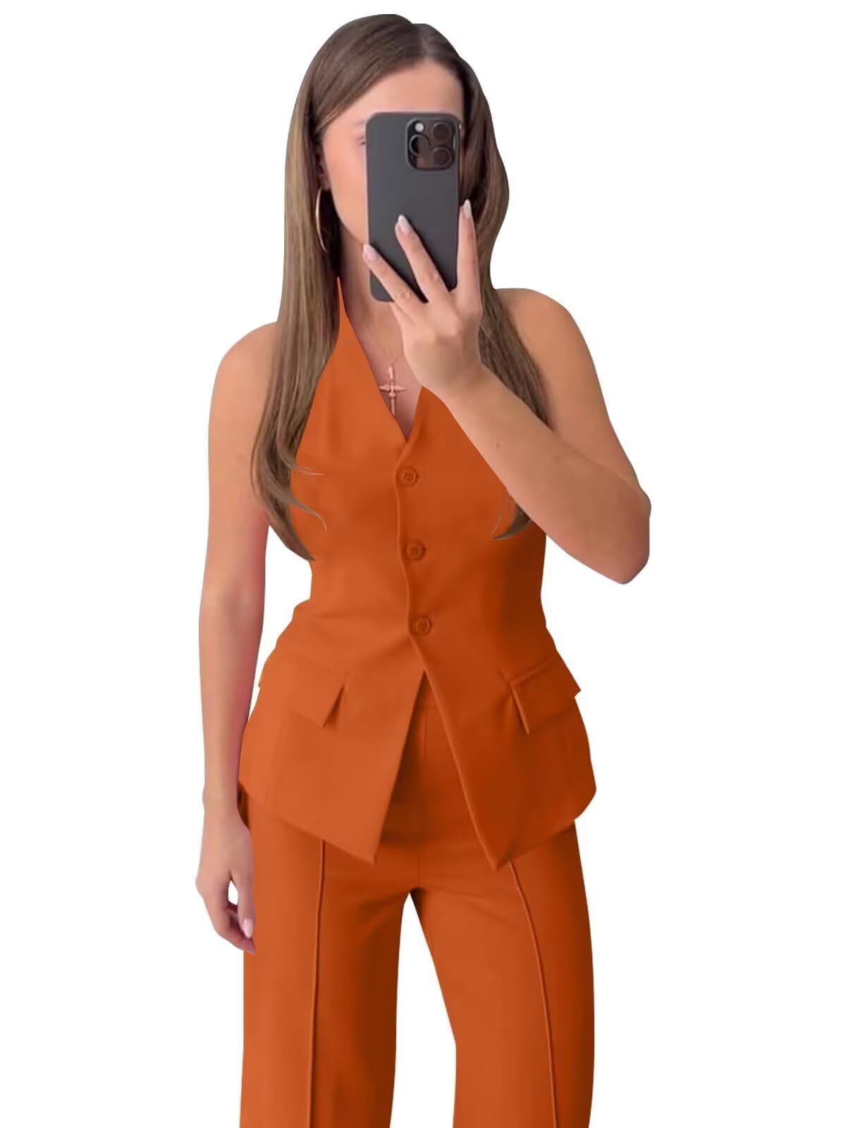 Women Suit 2 Piece Sleeveless Casual Bridesmaid Dressy Business Suits for Women for Summer Beach Wedding