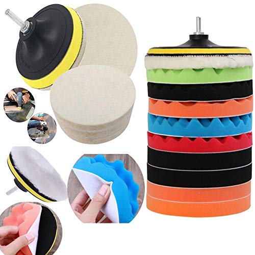 Image of DIY Crafts 12 Pcs 7 inchinch 180mm Buffing Sponge Car Polishing Pad Disc Wool Disc Polishing Wax Sanding Pad Cleaning Car Accessories Felt Pad Kits Drill Adapter (Pack 36 Pcs Kit, Multi)