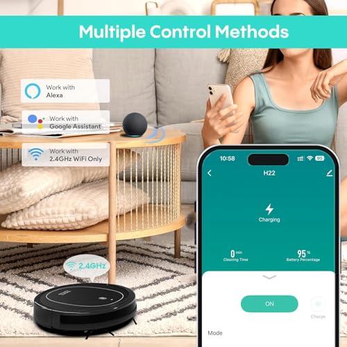 Image of Robot Vacuum 4000Pa Strong Suction Vacuum Robot and Mop & WiFi /App /Remote /Alexa Control & Central Brush & Self-Charging, Schedule 3-in-1 Robotic Vacuum Cleaner for Pet Hair, Hard Floor, Carpet