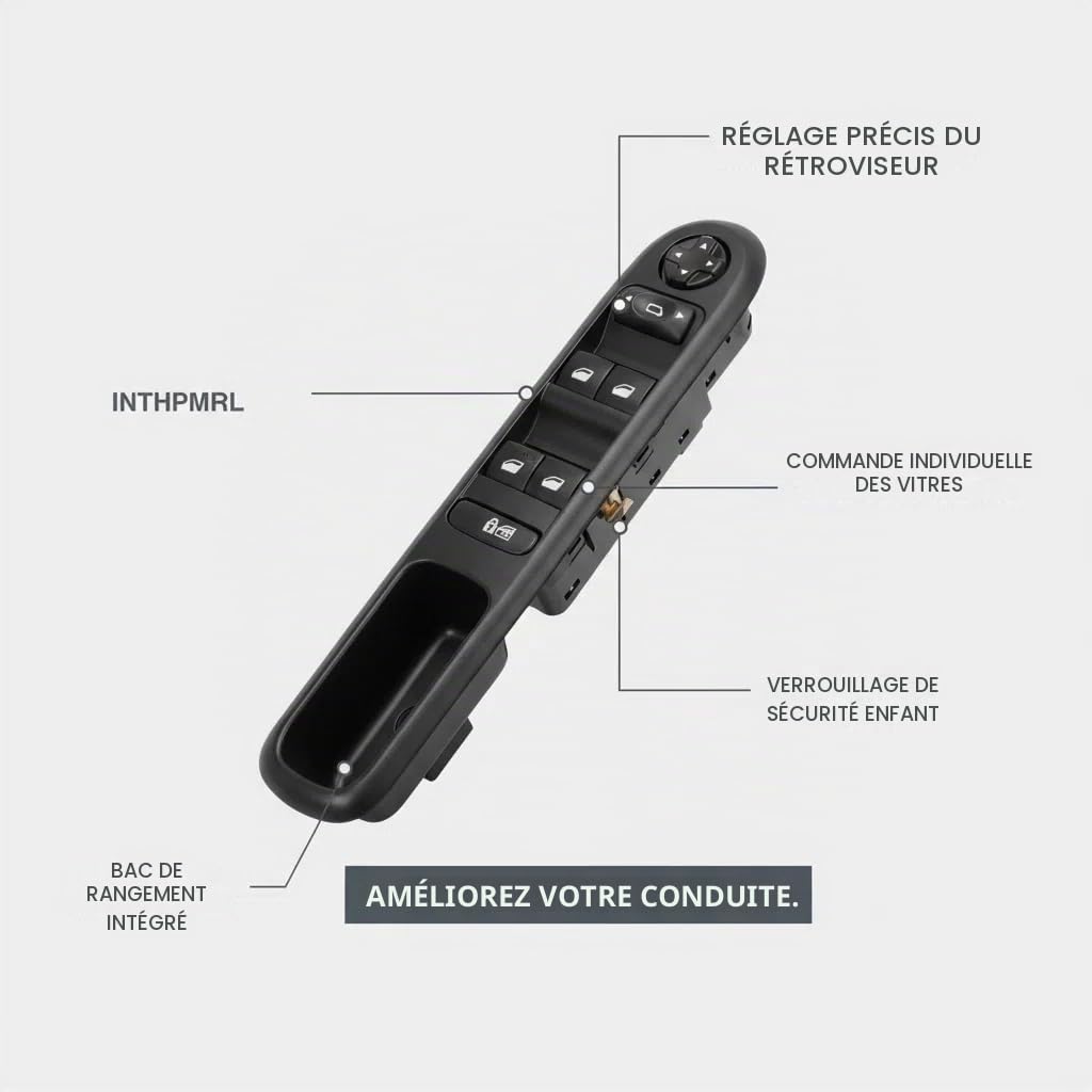 Interrupteur de Commande Électrique pour Lève-Vitre - Compatible Peu 3008 I (2009-2016) et 5008 I (2009-2017) - Conducteur Avant Gauche - Réf. OEM 6490.X6, 96650621ZD, 96650620ZD(32 broches)