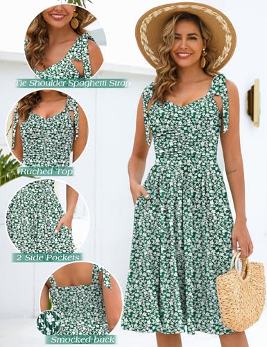 Image of Kranda Women 2026 Summer Casual Spaghetti Strap Sundress V Neck Sleeveless Flowy Boho Floral Midi Dress with Pockets