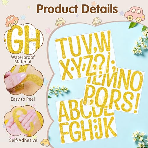 Image of Glitter Gold Letter Stickers,4 Inch Large Sticker Letters for Poster Board | 160 PCS,Self-Adhesive,Vinyl Alphabet Stickers,Bulletin Board Letters for Classroom,Party,DIY Crafts,Home,Office,Mailbox Decor