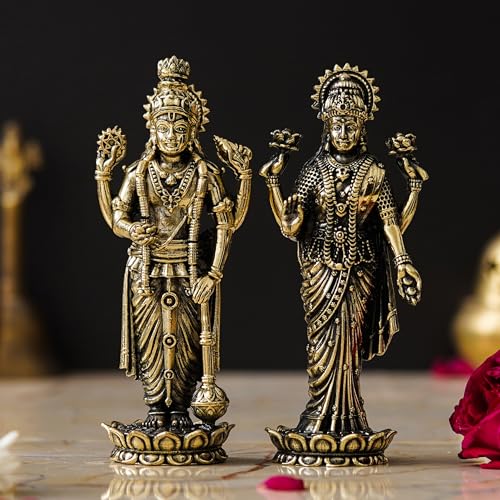 Image of Brass Pair of Maa Lakshmi Vishnu Ji Standing Statue MATA Laxmi Vishnu Murti Lakshmi Narayan Idol for Home Temple Diwali Pooja