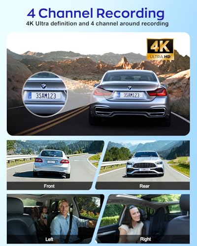 Image of 4K Dash Cam 360 View,4 Channel Front and Rear Dash Camera for Cars,Built-in 5GHz Wi-Fi GPS, Voice Control, Free 128G Card,Night Vision,24H Parking Mode,G-Sensor