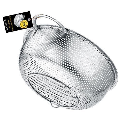 BasicForm Scolapasta microforato con manico e base in acciaio inox 22,5 cm
