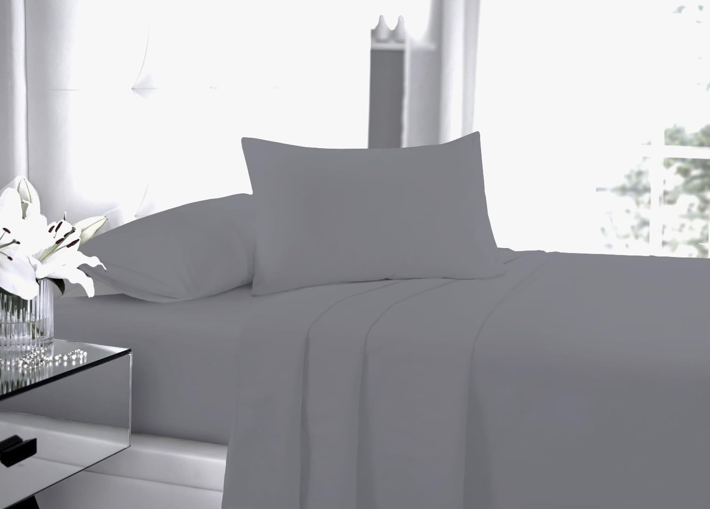 Dazzle Collection® Grey Extra Deep Small Double Fitted Sheets 4FT Bed, 16"/40CM Deep Poly Cotton Easy care Machine washable (Deep Fitted Sheet Double Bed)