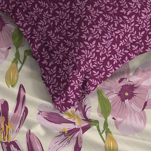 Image of MYTRIDENT Soft Comfort Bedsheet for Double Bed, 100% Cotton Bedsheet, 180 TC, Soft and Breathable, King Size Bedsheet with 2 Pillow Covers - Dahlia