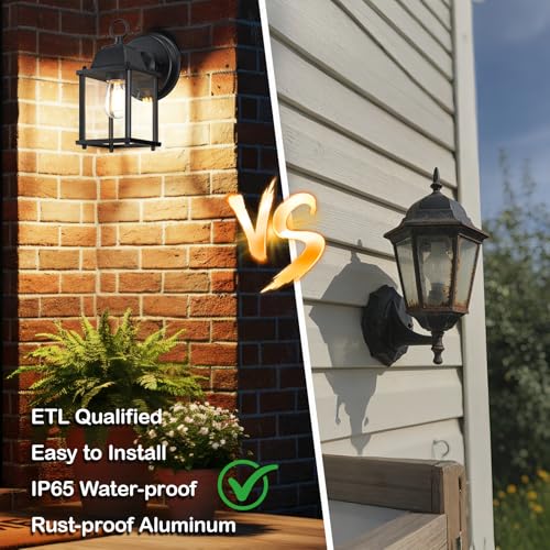 LIT-PaTH Outdoor Wall Lantern, Wall Sconce as Porch Lighting Fixture, E26 Base, Aluminum Housing Plus Glass, Water-Proof and Outdoor Rated, ETL Qualified, 1-Pack, Black by LIT-PaTH - Image 5