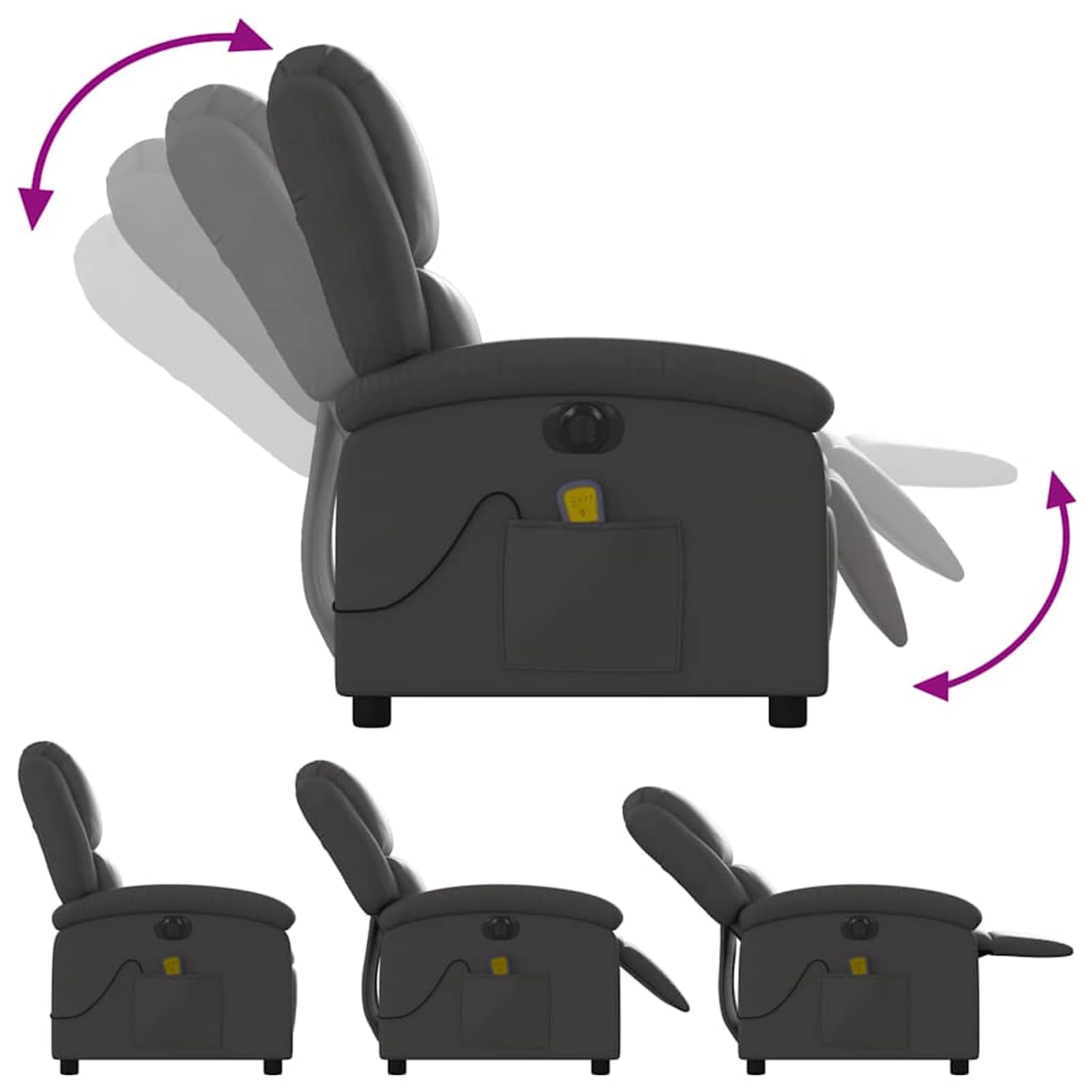 Sillón de masaje eléctrico gris de piel auténtica, 71 x 86,5 x 99,5 cm, 6 puntos de vibración, con función reclinable eléctrica para adultos