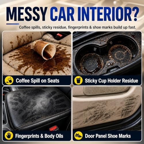 Wallira 2026 Upgrade Car Interior Foam Cleaner, 150ML Multi-Enzyme No Rinse Car Seat Cleaner Spray for Leather, Dashboard, Vinyl, Plastic & Fabric, with Sponge & Microfiber Towel (1PCS)