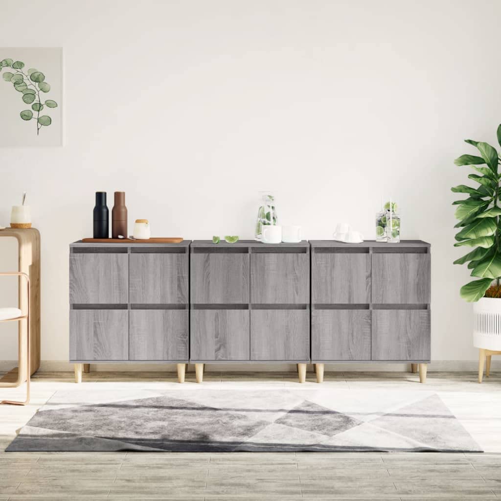 3-częściowy zestaw kredens szary Sonoma, 60 x 35 x 70 cm, materiał drewnopochodny, szafka do przechowywania do salonu, kuchni, korytarza, uniwersalna szafka do przechowywania, trwała
