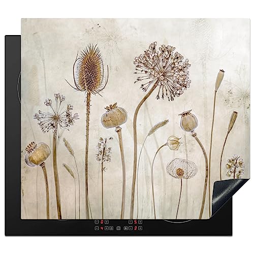 KitchenYeah© Cubre Vitrocerámica - Protector Vitroceramica Induccion 60x52 cm - Tapa Vitroceramica - Protector de Vitroceramica Flores - Acuarela - Bodegón - Marrón - Vintage