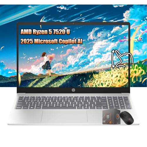 HP Laptop Clearance 2025 | 15.6' HD Touchscreen Laptop | AMD Ryzen 5 7520U Beat Intel Core i7-4930K | 16GB LPDDR5 RAM | 512GB SSD | Windows11 | W/Mouse