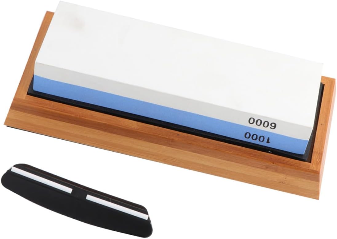 Household Sharpening Stone 1000/6000 Grit Double-sided Whetstone Knife Sharpener Set with Silicone Mat, Base, Angle Guide, and Correction Stone for Kitchen Use – 5pcs