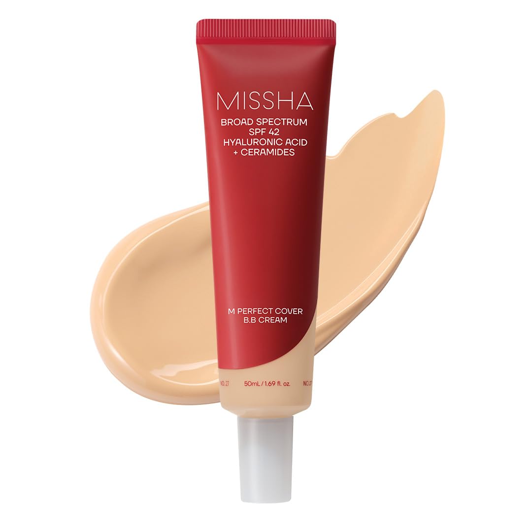 Missha M Perfect Cover B.B Cream 156503 Zestaw Kredek do Brwi, Eyelow Tattoo Sense Płynne Brwi w 3 Kolorach, 27 Miodowy Beż, LSF 42 PA+++, 50 ml