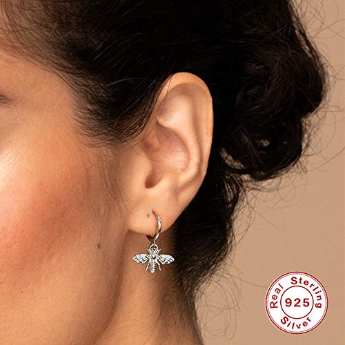 Bee Hoop Earrings Dangle For Women - Small Drop Hoop Earrings With Bee Charm In Sterling Silver For Girls #TOP3