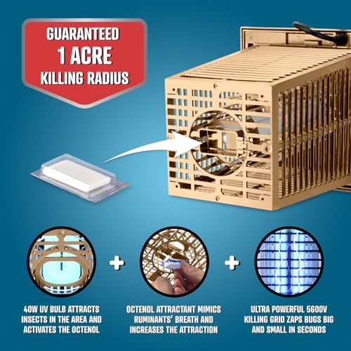 Image of Flowtron Bug Zapper, 1 Acre Outdoor, 40W UV Bulb, 5600V Zap Grid, Tan | Protects yards, patios, and farms - octenol lure attracts and helps eliminate mosquitoes, flies, and gnats - ETL certified