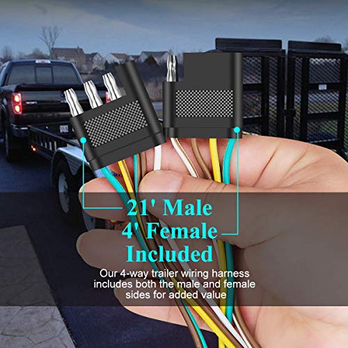 SUZCO 25 Foot 4 Wire 4Flat Trailer Light Wiring Harness Extension Kit