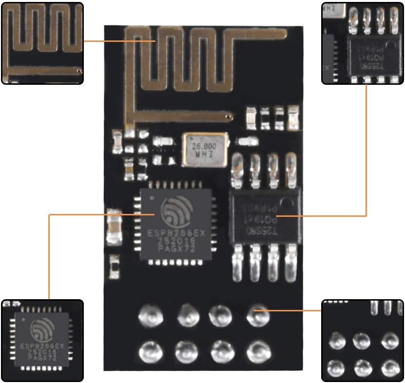 ESP8266 ESP-01 module with components and pin labels