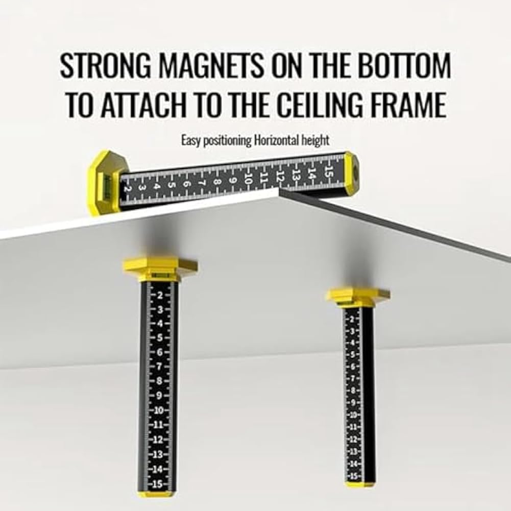 Righello di altezza da 6 pezzi per piastrelle a soffitto e pavimento, strumenti per l'installazione di soffitti sospesi, piastra di destinazione con base magnetica