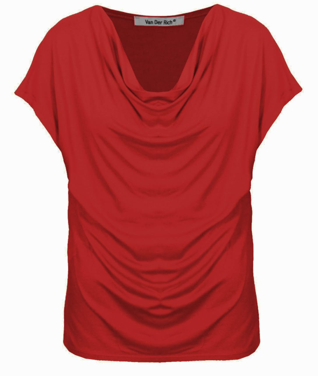 Van Der Rich ® - T-Shirt mit Wasserfallkragen Kurze Ärmel - Damen (Rot, M)