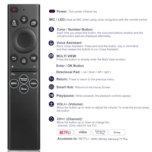 Pilot do telewizora Samsung Remote Control,kompatybilny ze wszystkimi Samsung Smart UHD, OLED, QNED, Frame Series TV z funkcją głosową