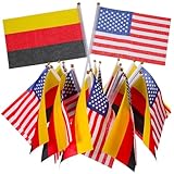 FENICAL 20 Stück Kleine Handfahnen mit Amerikanischer und Deutscher Flagge aus Polyester und Kunststoff für Feierlichkeiten und Paraden Robuste Qualität und Auffälliges Design