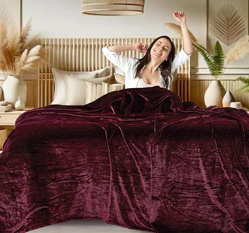 Image of ABRAZO AC Blanket | 300 GSM Lightweight Super Soft Cozy for Bed, Sofa, Couch, Travel & AC Room | Single Bed 160x220 cm | Solid Color | Breathable All-Season Comfort