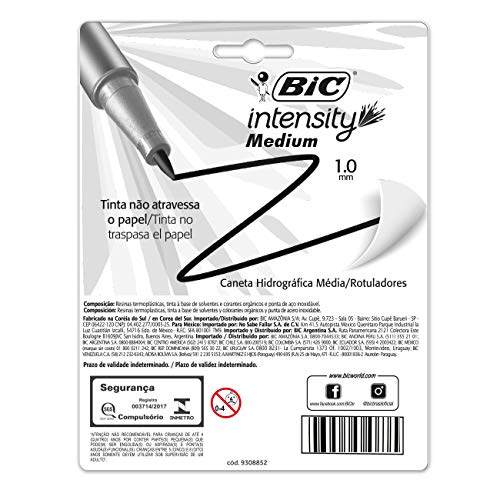 Caneta Hidrográfica BIC Intensity, Ponta Média de 1.0mm, 12 Cores Vibrantes, 970918, Blister 1 Unida