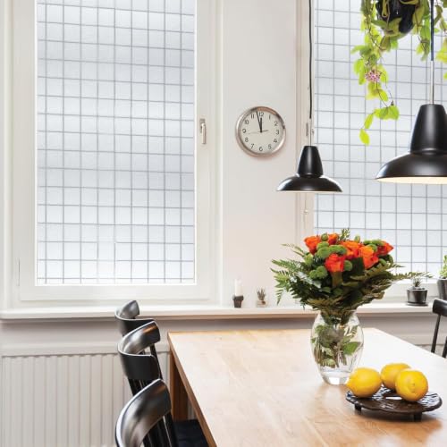 Image of WISDOM Square Frosted Window Privacy Film Window Coverings No Glue Glass Door Film Sun Heat Blocking Window Vinyl Clings for Home Kitchen Office Living Room (24 inch x 240 inch)