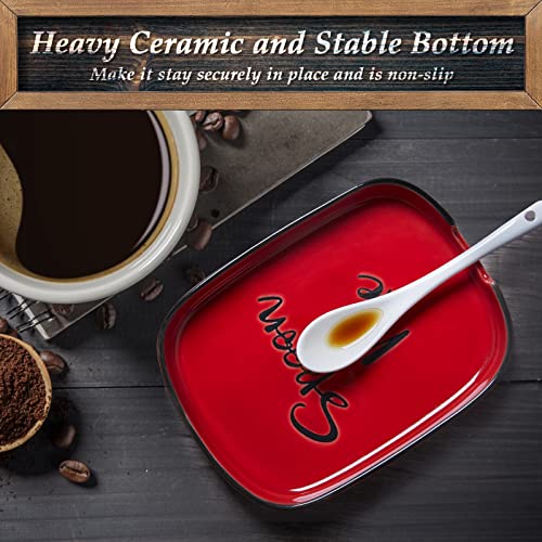 Image of Ceramic Spoon Rest for Stove Top, DAYYET Large Spoon Holder, Spoon Rest for Kitchen Counter, Heat-Resistant Cooking Utensil Rest, Red Kitchen Decor and Accessories