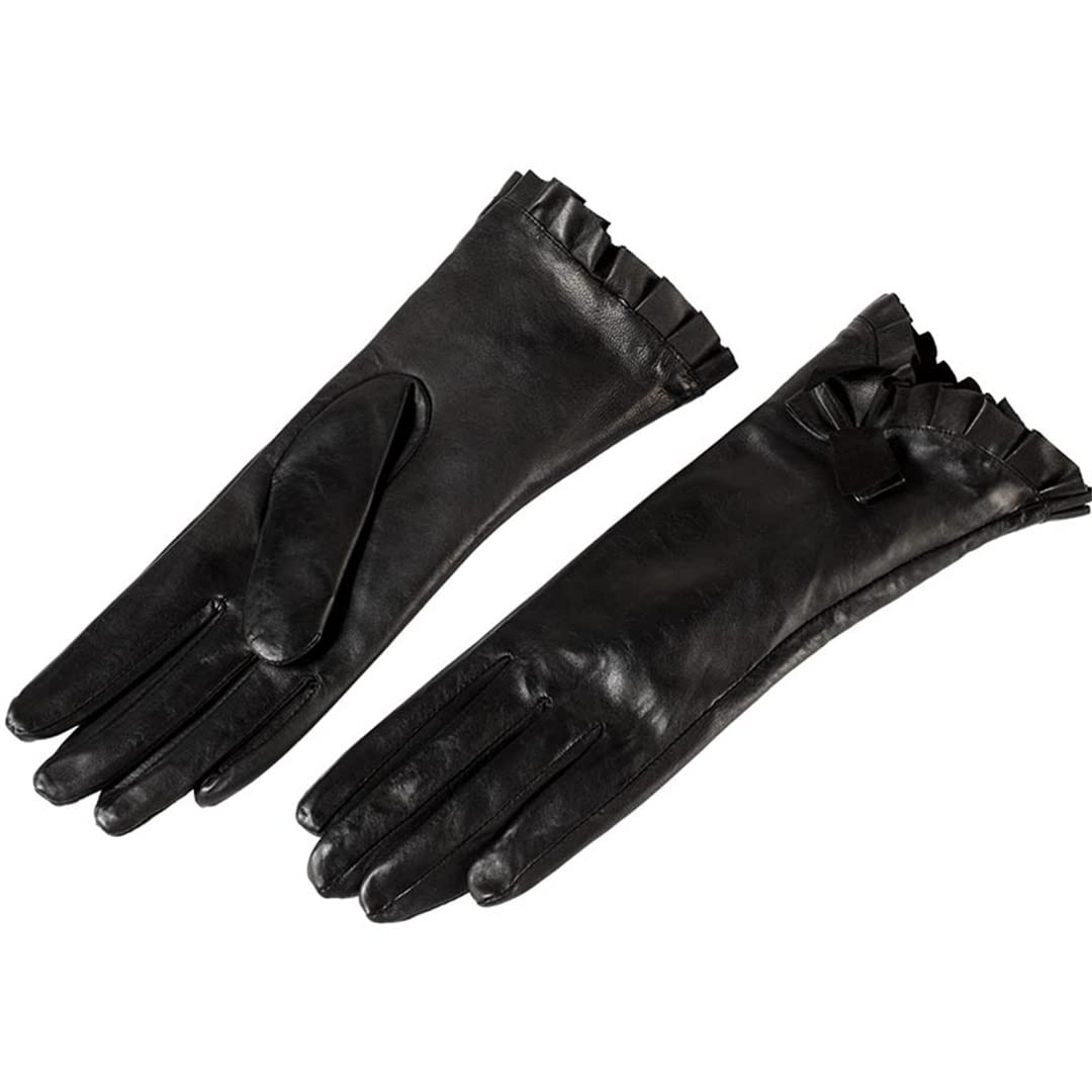 Guanti da donna in pelle nera con fodera in cotone Guanti invernali antivento da esterno Femaie Black 38