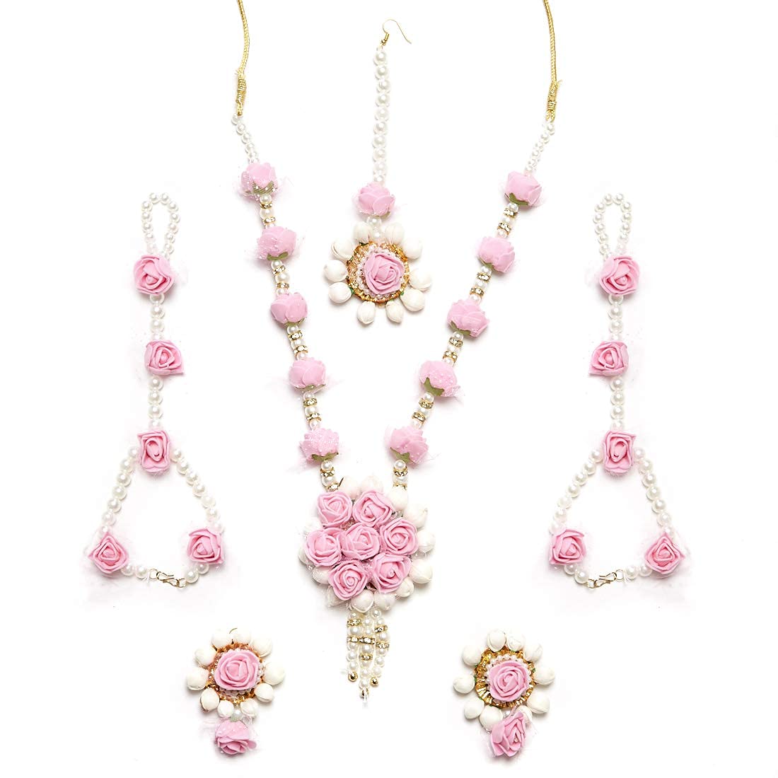 ASMITTA Gota Patti Necklace, Earrings Maang Tika & Hathpanja Fabric, Pink Flower Mehendi Haldi Jewellery set for Women (B09BD2NDGT) Amazon Price History, Amazon Price Tracker