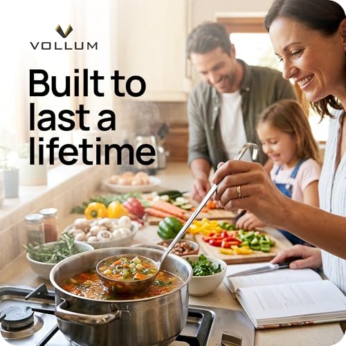 Image of Vollum Stainless Steel Soup Ladle - Heavy Duty One-Piece 12 oz