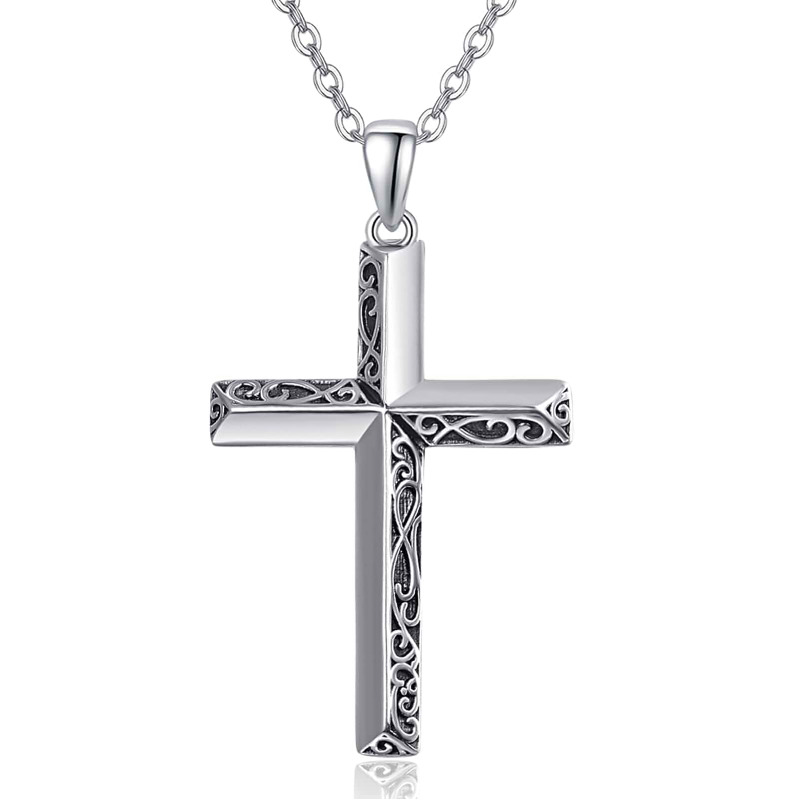 PRAYMOS Cross Necklace for Women Men, 925 Sterling Silver Simple Dainty Cross Necklace