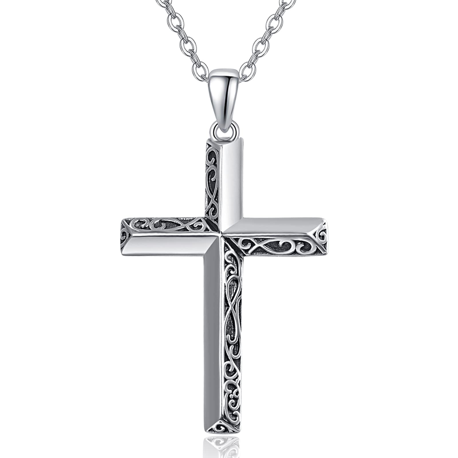 TANGPOET Collar de cruz de plata de ley 925 con colgante de cruz celta para hombres y mujeres, regalos religiosos para bautismo cristiano, graduación