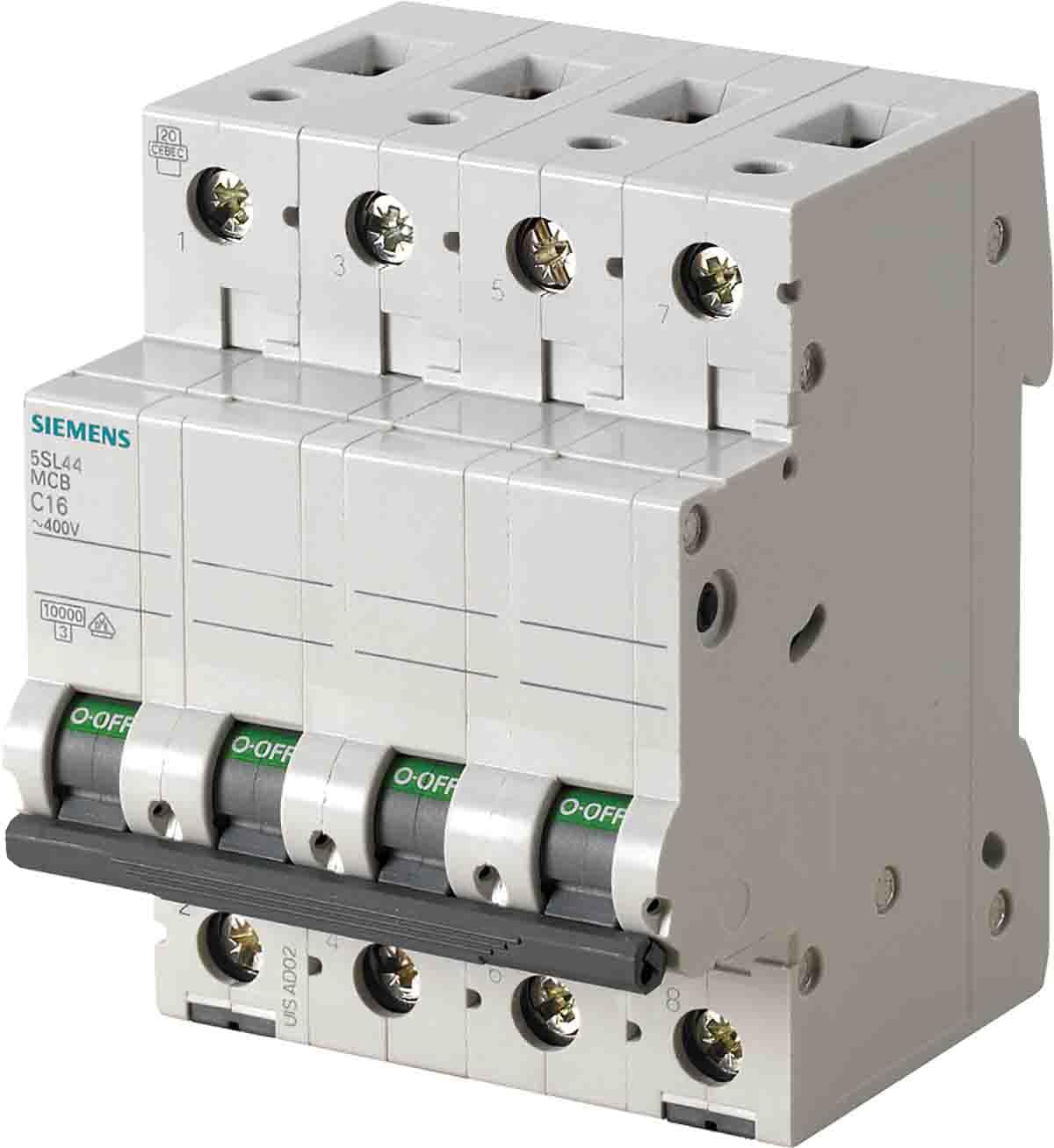 Siemens 5SL4 Miniaturüberlastschalter Typ C, Pol 3-polig 40A 400V ac, Abschaltvermögen 10 kA SENTRON 72 V dc