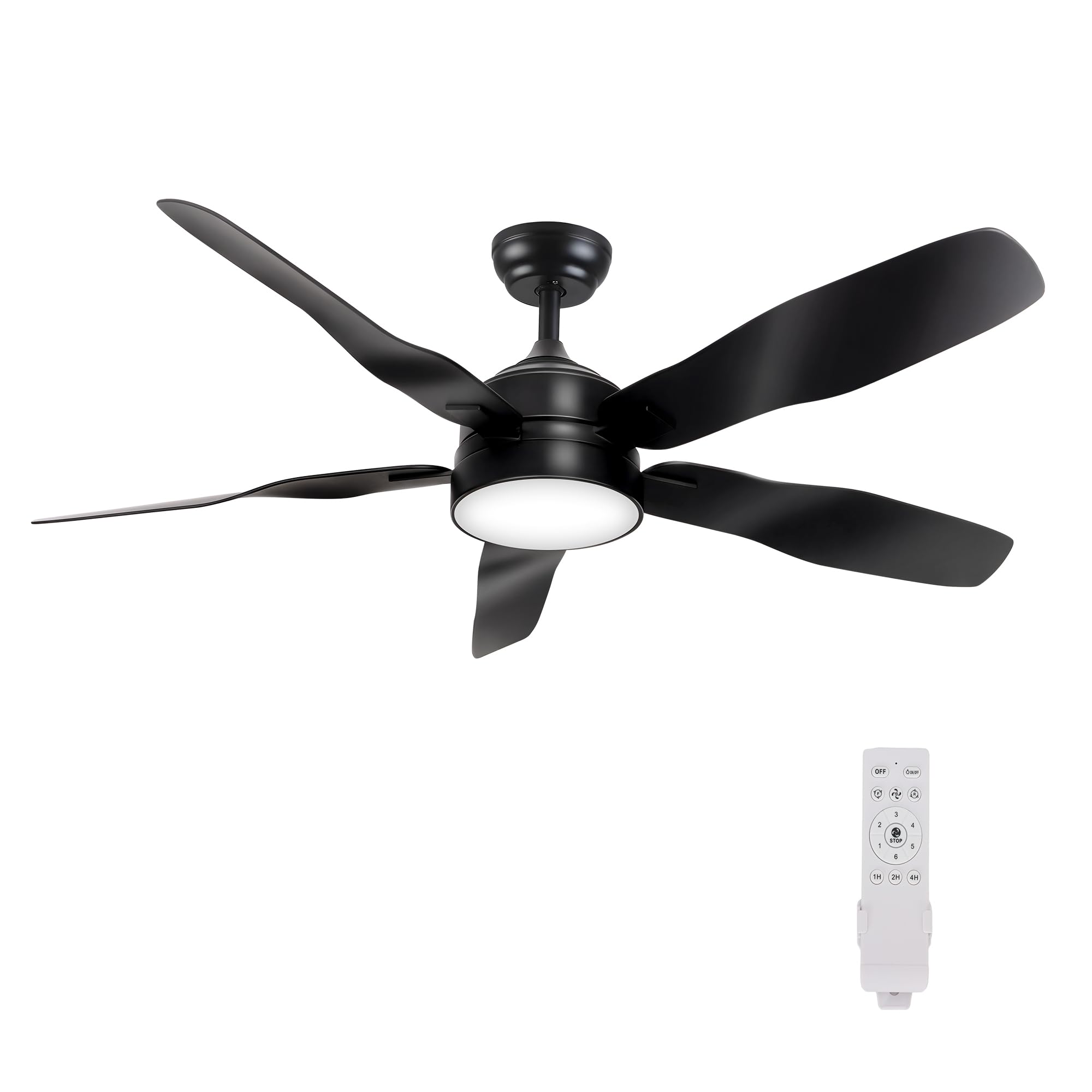 LUMOLITE 52" Curved Blades Ceiling Fan with LED Light and Remote,Noiseless 5 Reversible,6 Speeds for Indoor & Outdoor Bedroom,Living Room,and Gazebos