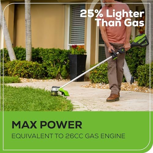 Image of Greenworks 60V 16 inch Brushless Cordless 16 inch String Trimmer, 2.5Ah Battery, Rapid Charger + Bonus 4.0Ah Battery